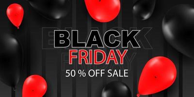 globos de banner de venta de viernes negro con descuento de signo de porcentaje para el vector de promoción de compras minoristas
