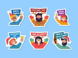 Adult Christmas Party Greeting Chat Stickers Set vector