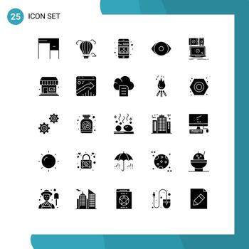 Modern Set of 25 Solid Glyphs and symbols such as computer human gallery face picture Editable Vector Design Elements