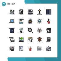 Pack of 25 Modern Filled line Flat Colors Signs and Symbols for Web Print Media such as workspace interface truck grid lifetime achievements Editable Vector Design Elements