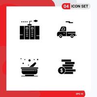 4 Thematic Vector Solid Glyphs and Editable Symbols of electricity kitchen generator transport pestle Editable Vector Design Elements