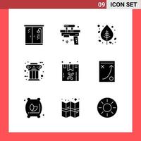 9 Icon Pack Solid Style Glyph Symbols on White Background Simple Signs for general designing Creative Black Icon vector background