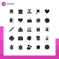 25 User Interface Solid Glyph Pack of modern Signs and Symbols of favorite love industry heart map Editable Vector Design Elements