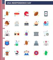 Set of 25 Modern Flats pack on USA Independence Day mobile sports football rugby united Editable USA Day Vector Design Elements