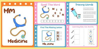 worksheets pack for kids with medicine fun learning for children vector