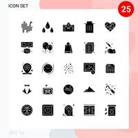 Modern Set of 25 Solid Glyphs and symbols such as favorite love rocket heart trash Editable Vector Design Elements