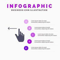 Finger Gestures Hand Left Solid Icon Infographics 5 Steps Presentation Background vector