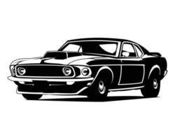 vieja ilustración vectorial aislada del muscle car americano que se muestra desde un lado. mejor para el diseño de insignias, iconos y pegatinas. vector