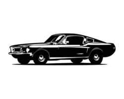 vieja ilustración vectorial aislada del muscle car americano que se muestra desde un lado. mejor para el diseño de insignias, iconos y pegatinas. vector