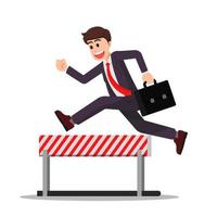 an excited businessman doing hurdling while holding a briefcase vector