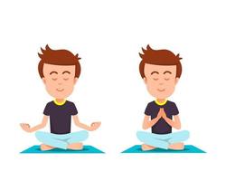 a boy sitting on a mat with some yoga poses vector