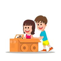 children playing with cars made of cardboard vector