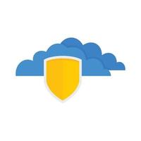 Secured cloud data icon, flat style vector