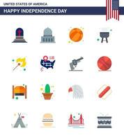 Group of 16 Flats Set for Independence day of United States of America such as match camping american cook barbecue Editable USA Day Vector Design Elements