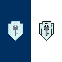 Access Key Protection Security Shield  Icons Flat and Line Filled Icon Set Vector Blue Background