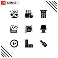 Pack of 9 creative Solid Glyphs of moleskin piano building music shops Editable Vector Design Elements