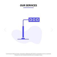 Our Services Construction Light Tower Road Solid Glyph Icon Web card Template vector