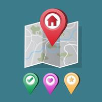 location map icon GPS pointer with location pin check mark, heart and star symbol. vector illustration