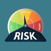 medium risk on the speedometer. business icon. flat cartoon for the business idea, web design. vector illustration