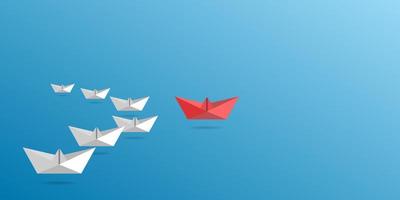 Successful leadership concepts and strategic planning development leaders. The red boat is in front of the white boat on a blue background. vector illustration