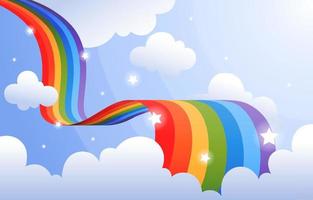 Rainbow and Clouds Up In the Blue Sky Background vector
