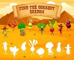 Find correct shadow, cowboy, sheriff vegetables vector