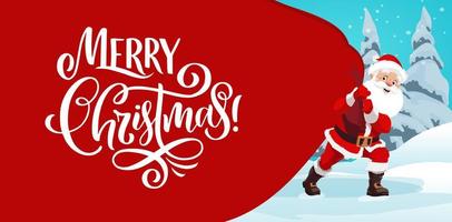 Christmas banner with Santas gift bag in forest vector