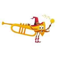 Cartoon trumpet wiz character, fantasy instrument vector