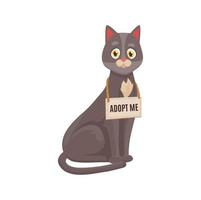 Sad cat with adopt me signboard hanging on neck vector