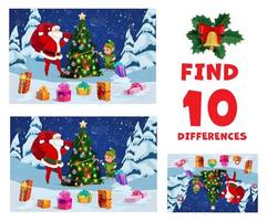 Find ten differences, Christmas kids game quiz vector