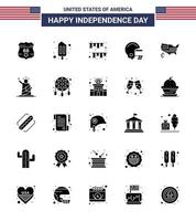 25 signos de glifo sólido para el día de la independencia de estados unidos acción de gracias casco de guirnalda americano elementos de diseño de vector de día de estados unidos editables estadounidenses