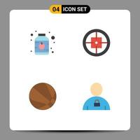 Set of 4 Vector Flat Icons on Grid for baby ball army soldier avatar Editable Vector Design Elements