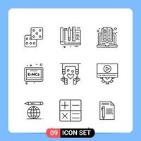 9 Line Black Icon Pack Outline Symbols for Mobile Apps isolated on white background 9 Icons Set Creative Black Icon vector background