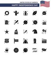 Solid Glyph Pack of 25 USA Independence Day Symbols of meal burger landmark usa footbal Editable USA Day Vector Design Elements