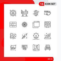 16 Universal Outlines Set for Web and Mobile Applications protection pulse lantern heart technology Editable Vector Design Elements