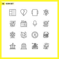 User Interface Pack of 16 Basic Outlines of wallet cash ice cream card donation Editable Vector Design Elements