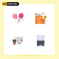 Set of 4 Commercial Flat Icons pack for candy university bag tax computer Editable Vector Design Elements