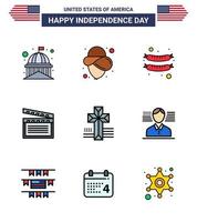 4th July USA Happy Independence Day Icon Symbols Group of 9 Modern Flat Filled Lines of church american food usa movis Editable USA Day Vector Design Elements