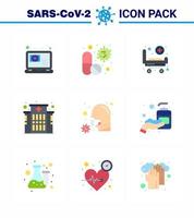 Coronavirus Precaution Tips icon for healthcare guidelines presentation 9 Flat Color icon pack such as cough clinic pill building hospital viral coronavirus 2019nov disease Vector Design Element