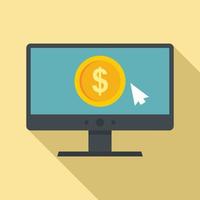 icono de monitor de dinero web, estilo plano vector