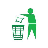 Drop garbage in bin icon, flat style vector