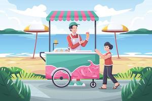 Flat ice cream collection with background illustration vector