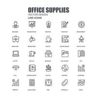 Office supply stationery work business linear style icons set vector