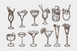 Cocktail icons black illustration vector