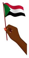 la mano femenina sostiene suavemente una pequeña bandera de la república de sudán. elemento de diseño de vacaciones. vector de dibujos animados sobre fondo blanco
