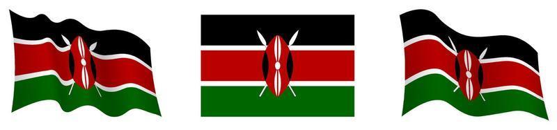 bandera de kenia en posición estática y en movimiento, ondeando en el viento en colores y tamaños exactos, sobre fondo blanco vector