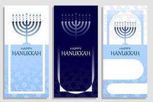 invitaciones de hanukkah con vela menorah. feliz fiesta judía de hanukkah. conjunto de plantillas para tarjetas de felicitación, pancartas, folletos. vector