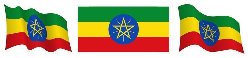 bandera de etiopía en posición estática y en movimiento, ondeando en el viento en colores y tamaños exactos, sobre fondo blanco vector