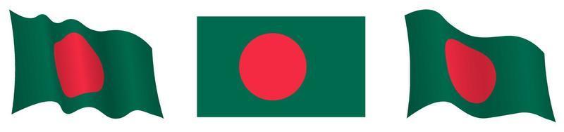 bandera de la república de bangladesh en posición estática y en movimiento, ondeando en el viento en colores y tamaños exactos, sobre fondo blanco