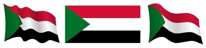 bandera de la república de sudán en posición estática y en movimiento, ondeando en el viento en colores y tamaños exactos, sobre fondo blanco